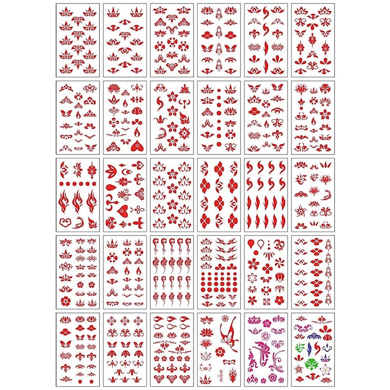 Hình xăm dán mini tattoo tạm thời 30 tờ - Hoạ tiết đỏ