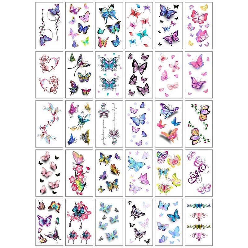 Hình xăm dán mini tattoo tạm thời 30 tờ - Bướm