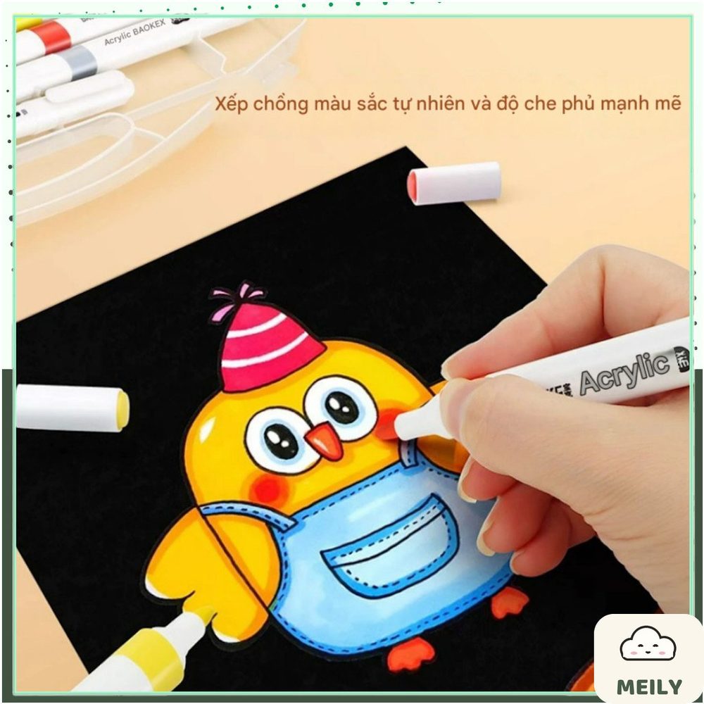 Hộp 12 bút acrylic marker không thấm nước Baoke B162