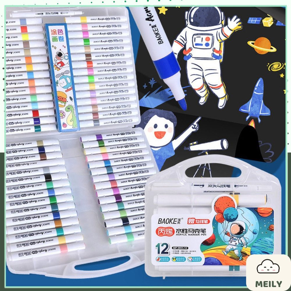 Hộp 12 bút acrylic marker không thấm nước Baoke B162