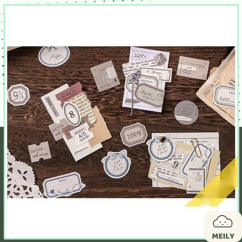 Hộp 45 nhãn tag note mini vintage phong cách cổ điển NO06