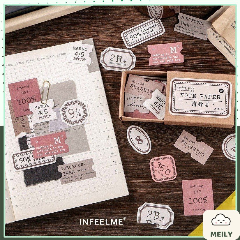 Hộp 45 nhãn tag note mini vintage phong cách cổ điển NO06