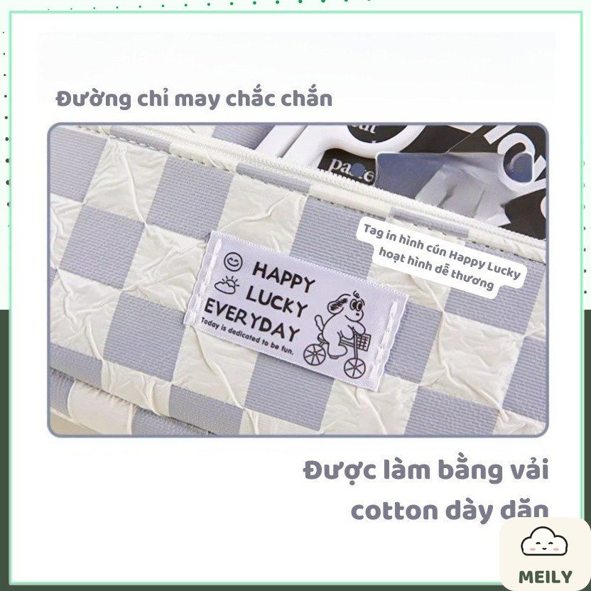 Hộp bút caro ghi xám Happy Lucky ngăn đựng lớn TB15