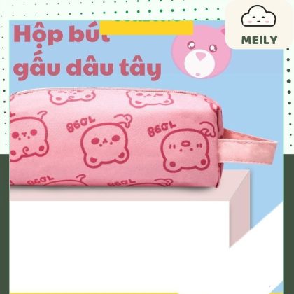 Hộp bút gấu dâu tây k86, túi đựng bút, đồ dùng học tập hồng đáng yêu, gấu
