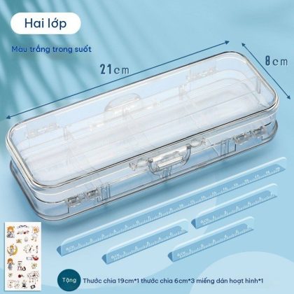 Hộp Bút Nhựa Trong Suốt Mở Rộng 3 Ngăn 2 Mặt Cực Xịn TB32