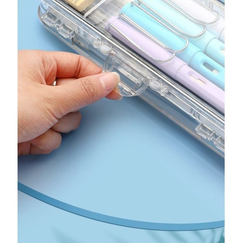 Hộp Bút Nhựa Trong Suốt Mở Rộng 3 Ngăn 2 Mặt Cực Xịn TB32
