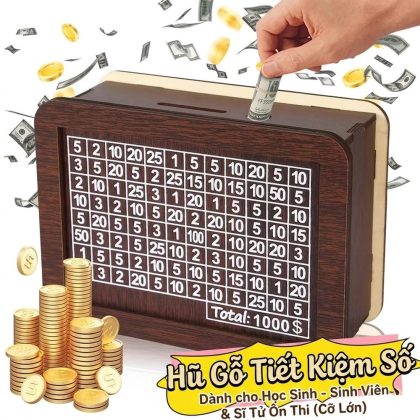 Hộp đựng tiền tiết kiệm theo ngày bằng gỗ đựng tiền xu và tiền giấy decor bàn