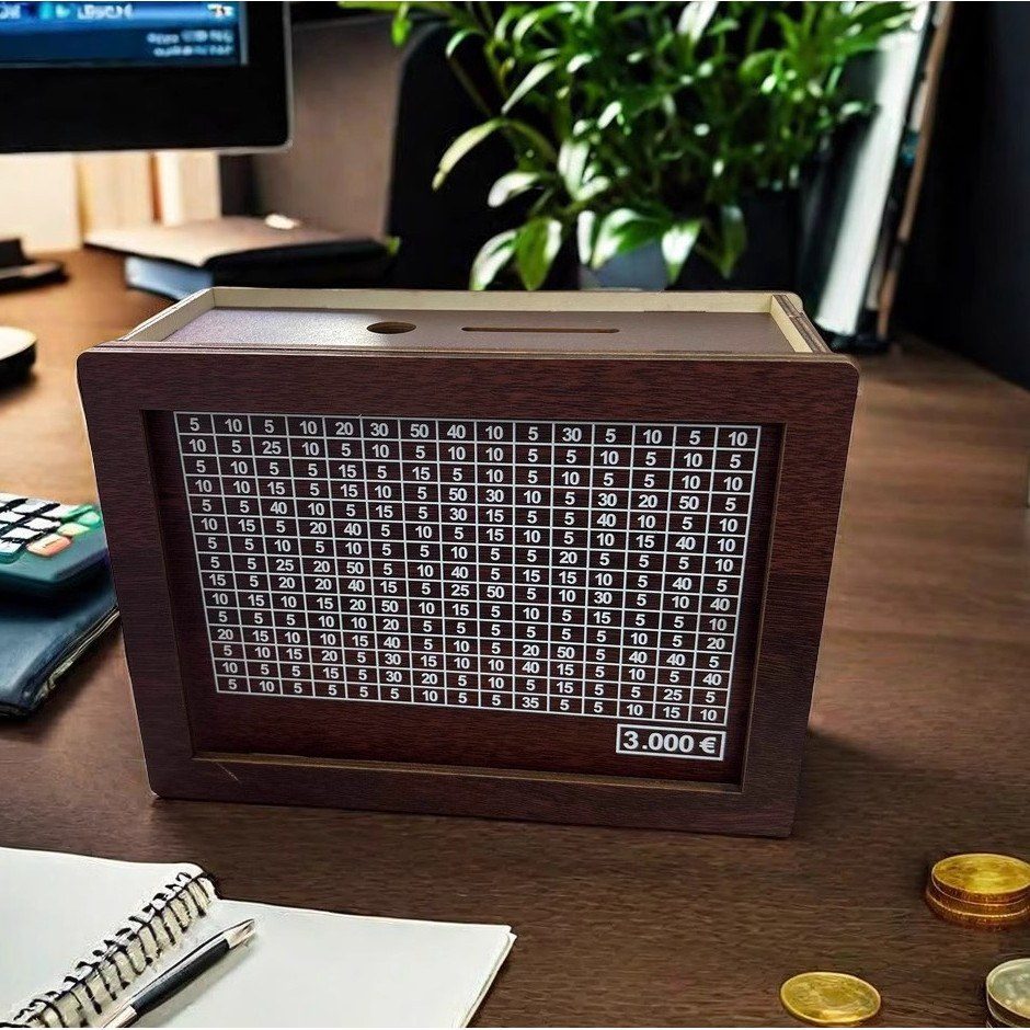 Hộp đựng tiền tiết kiệm theo ngày bằng gỗ đựng tiền xu và tiền giấy decor bàn
