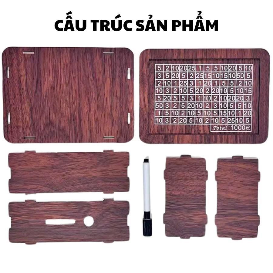 Hộp đựng tiền tiết kiệm theo ngày bằng gỗ đựng tiền xu và tiền giấy decor bàn