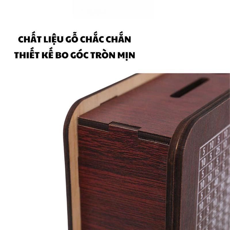 Hộp đựng tiền tiết kiệm theo ngày bằng gỗ đựng tiền xu và tiền giấy decor bàn