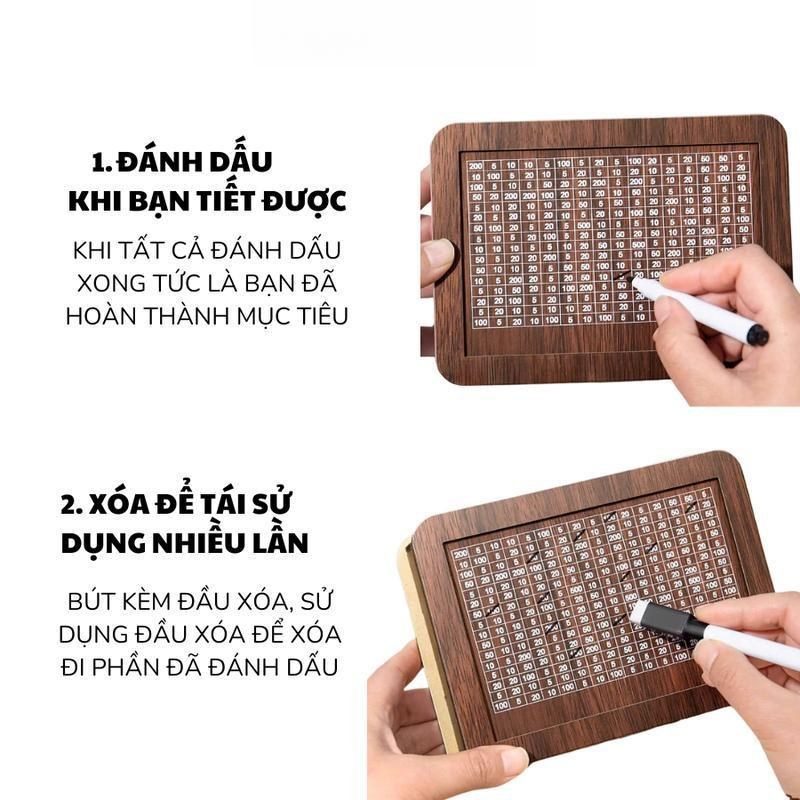 Hộp đựng tiền tiết kiệm theo ngày bằng gỗ đựng tiền xu và tiền giấy decor bàn