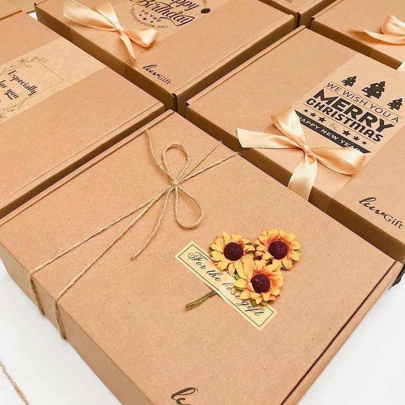 Hộp quà tặng, đựng quà sinh nhật tặng bạn trai bạn gái, vintage kraft - [BB] [N] Hộp quà kraft nắp gài size lớn kèm túi [CB] +Thiệp