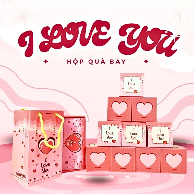 Hộp quà tự bung bất ngờ tặng sinh nhật bạn gái, người yêu - HỘP QUÀ I LOVE YOU 1 (Full hồng)