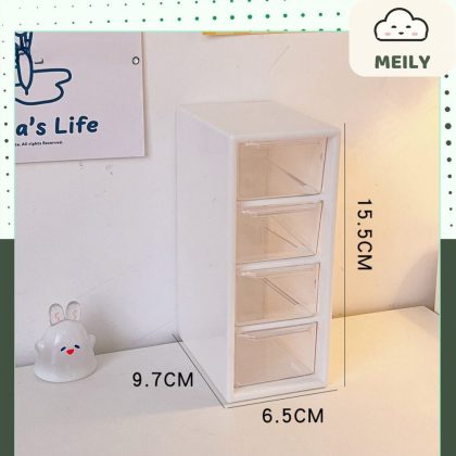 Kệ bút nhựa màu trắng có ngăn kéo 4 tầng đựng bút, mỹ phẩm, đồ dùng tiện lợi