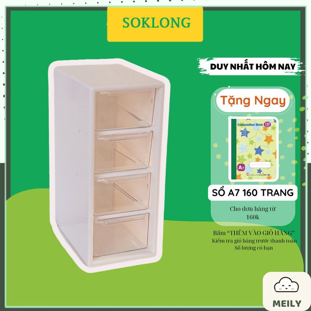 Kệ bút nhựa màu trắng có ngăn kéo 4 tầng đựng bút, mỹ phẩm, đồ dùng tiện lợi