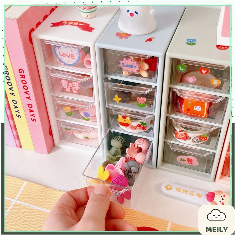 Kệ bút nhựa màu trắng có ngăn kéo 4 tầng đựng bút, mỹ phẩm, đồ dùng tiện lợi