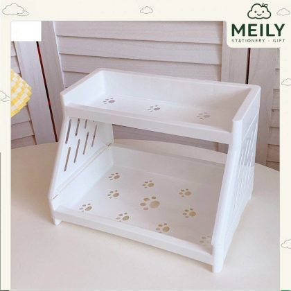 Kệ giá mini 2 tầng chân mèo để bàn cute đựng sách vở, decor văn phòng phẩm K38