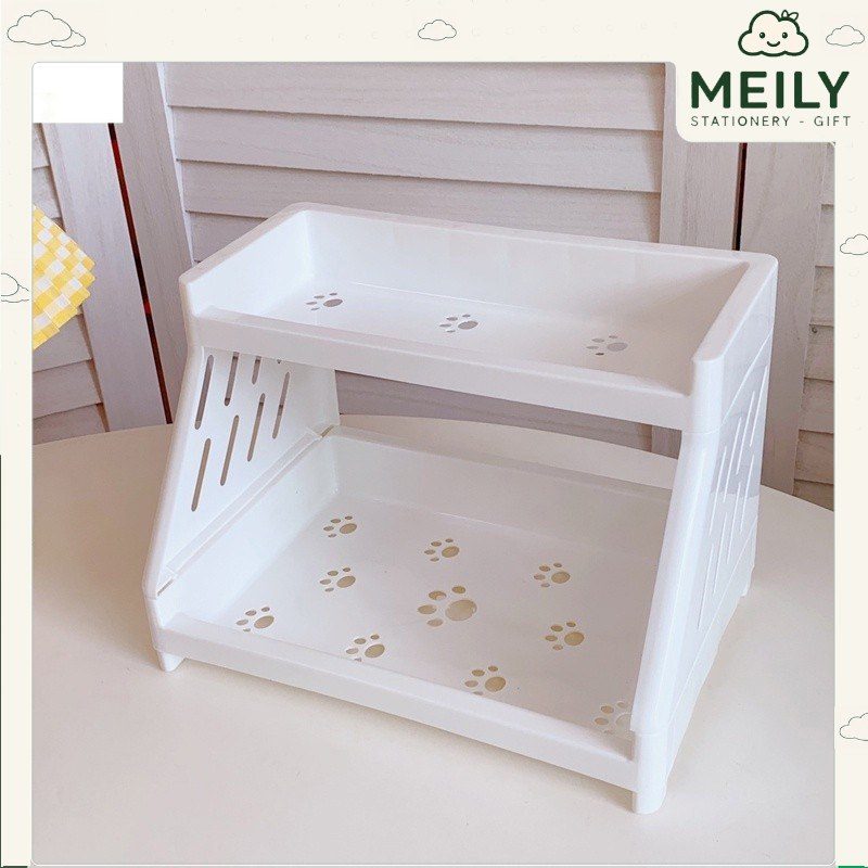Kệ giá mini 2 tầng chân mèo để bàn cute đựng sách vở, decor văn phòng phẩm K38