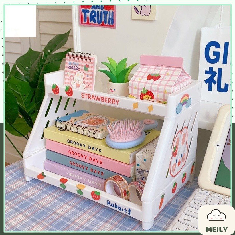 Kệ giá mini 2 tầng chân mèo để bàn cute đựng sách vở, decor văn phòng phẩm K38
