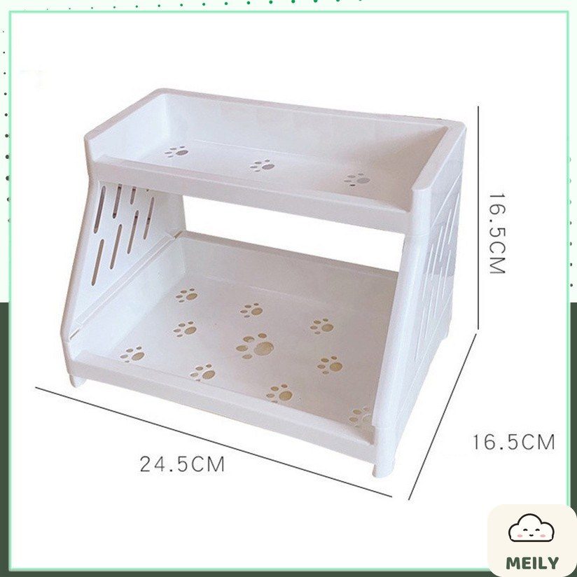 Kệ giá mini 2 tầng chân mèo để bàn cute đựng sách vở, decor văn phòng phẩm K38