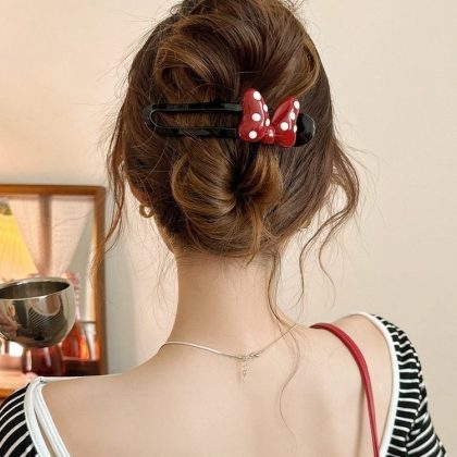 Kẹp Tóc Nơ Đỏ Chấm Bi Nữ Tính BL213