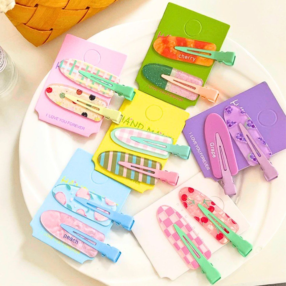Kẹp tóc set 2 kẹp tóc hàn quốc xinh xắn nhiều màu pastel họa tiết dễ thương bím