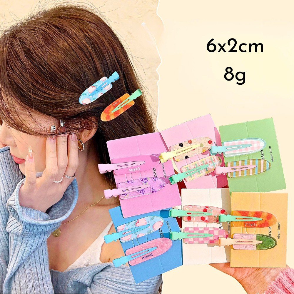 Kẹp tóc set 2 kẹp tóc hàn quốc xinh xắn nhiều màu pastel họa tiết dễ thương bím