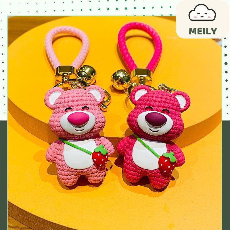Móc chìa khoá, túi xách đáng yêu hình gấu dâu Lotso màu hồng cực dễ thương, phụ