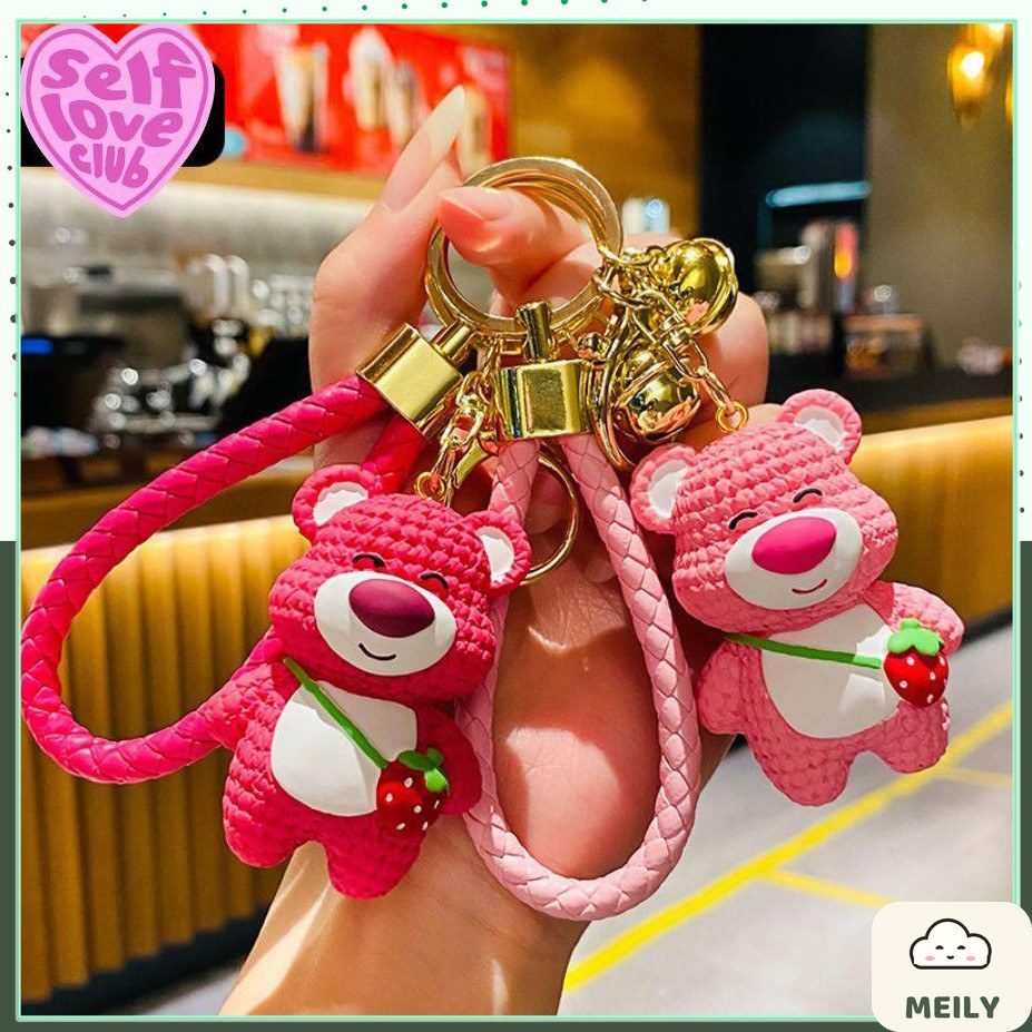 Móc chìa khoá, túi xách đáng yêu hình gấu dâu Lotso màu hồng cực dễ thương, phụ