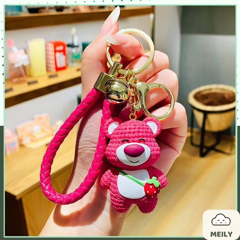 Móc chìa khoá, túi xách đáng yêu hình gấu dâu Lotso màu hồng cực dễ thương, phụ