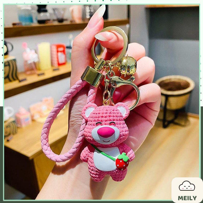 Móc chìa khoá, túi xách đáng yêu hình gấu dâu Lotso màu hồng cực dễ thương, phụ