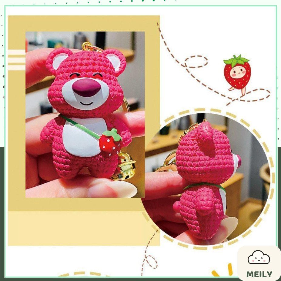 Móc chìa khoá, túi xách đáng yêu hình gấu dâu Lotso màu hồng cực dễ thương, phụ