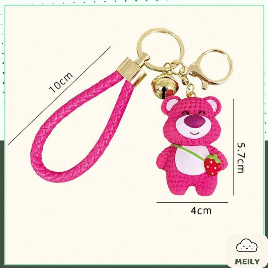 Móc chìa khoá, túi xách đáng yêu hình gấu dâu Lotso màu hồng cực dễ thương, phụ