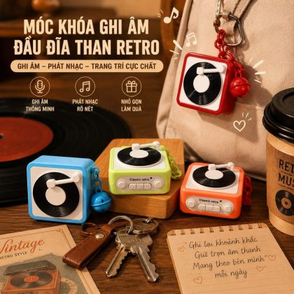 Móc Khóa Đầu Đĩa Than Vintage Trang Trí Phong Cách Retro Balo Chìa Khóa Độc Đáo