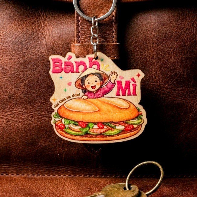 Móc Khóa Đồ Ăn Việt Nam Mini Bằng Gỗ BL67 - móc khóa ẩm thực gỗ BL67- bánh mỳ VN