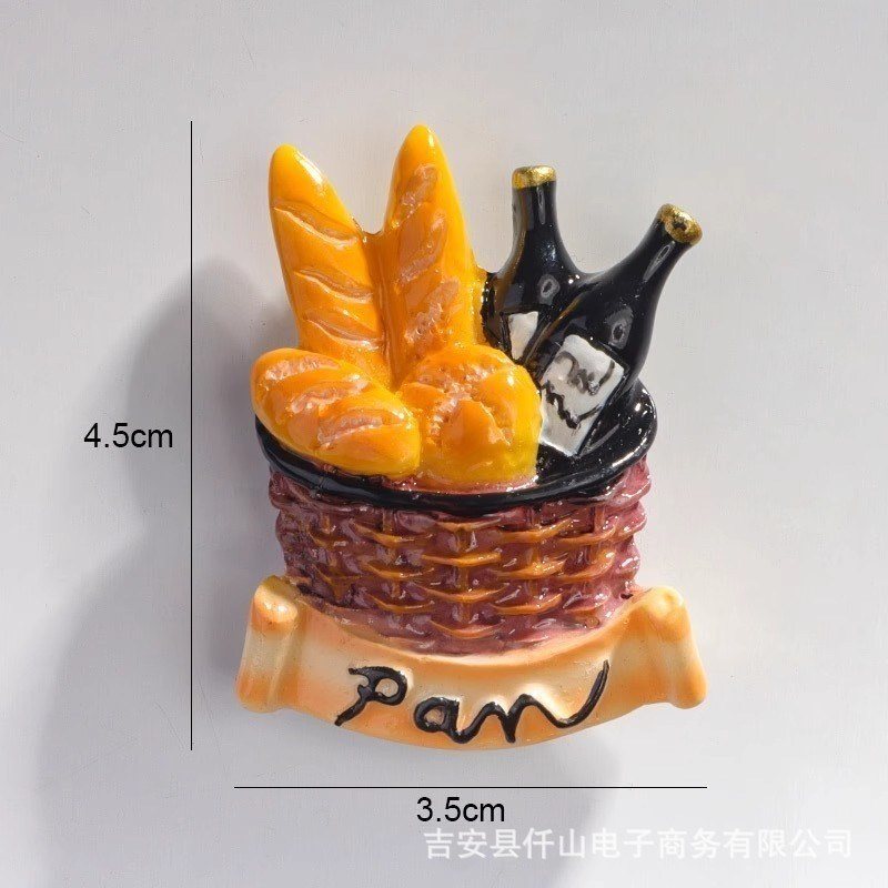 Nam châm dính tủ lạnh đồ ăn 3D BL174 - Bánh Mì Rượu Vang
