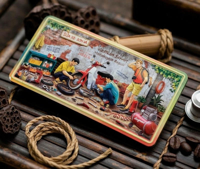 Nam châm kim loại địa danh Việt Nam quà lưu niệm du khách - Nam châm kim loại dập nổi Sửa xe vỉa hè