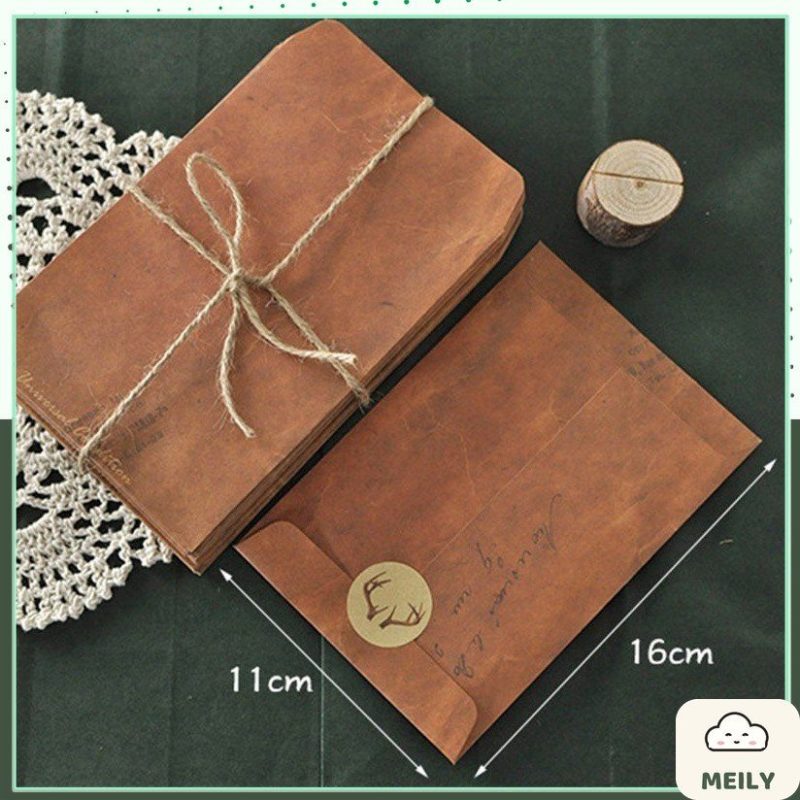 Phong bì thư cổ điển màu da bò retro 11x16cm đựng thiệp TH19