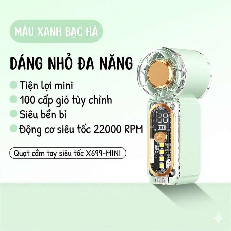 Quạt cầm tay mini X699 - Xanh lá