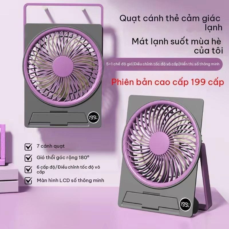 Quạt để bàn siêu mỏng sạc USB 6 cấp gió mạnh Q09