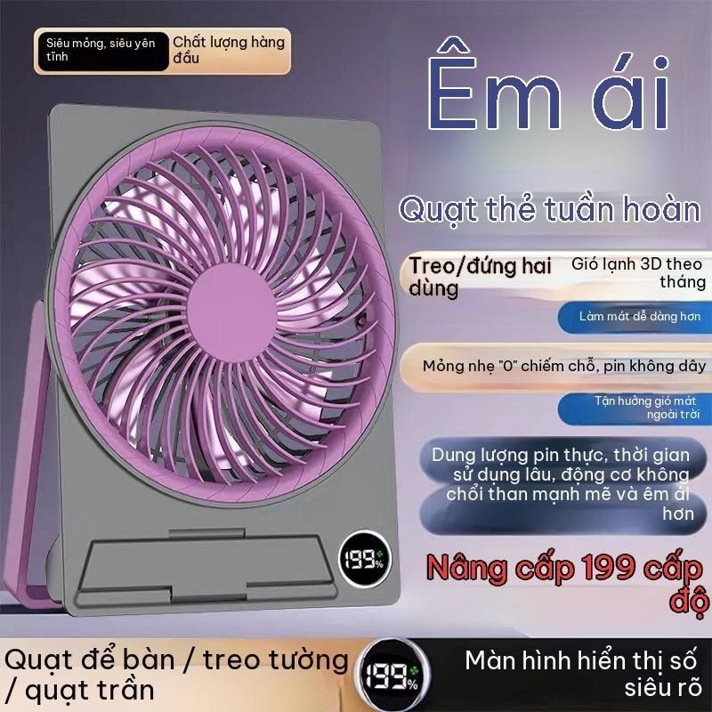 Quạt để bàn siêu mỏng sạc USB 6 cấp gió mạnh Q09
