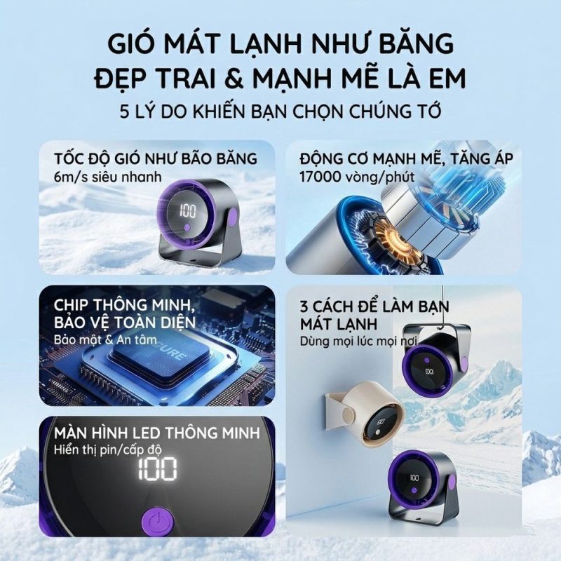 Quạt kẹp bàn mini sạc USB 3 tốc độ gió mạnh êm ái FS-22