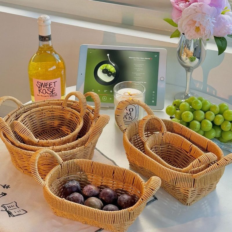 Rổ đựng trái cây mây tre đan đa năng giỏ thoát nước nhà bếp BL96