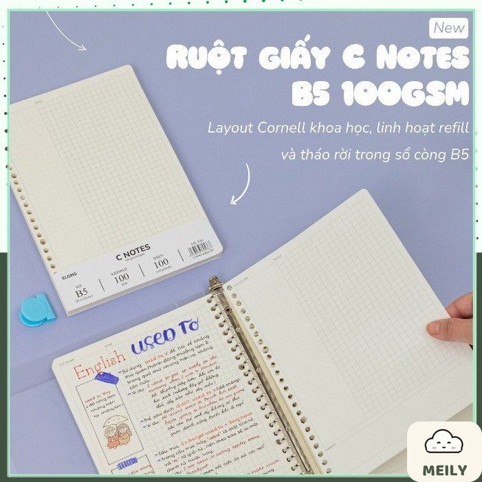 Ruột sổ còng Klong B5 C Notes caro 6x6mm 100 tờ MS 536