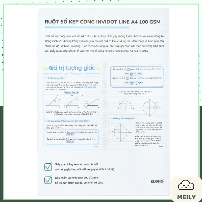 Ruột Giấy Sổ Còng A4 30 Lỗ InviDot Line Klong MS 820