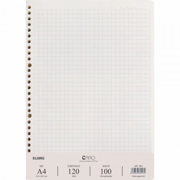 Ruột sổ A4 thay thế còng 100 tờ 120GSM MS 553 - Ruột sổ kẹp còng Caro (7x7)mm A4 100 tờ 120/76 Klong Ms553 [KM]