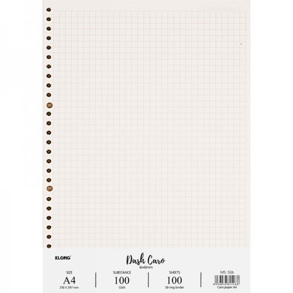 Ruột sổ còng Klong A5, B5, A4 caro, kẻ ngang, dot grid refill - Ruột sổ kẹp còng Klong Dash Caro 6x6 mm A4 100 tờ 100/76 MS526
