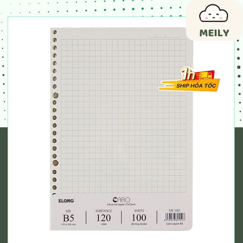 Ruột sổ còng Klong B5 caro 7x7mm 100 tờ 120gsm MS 552