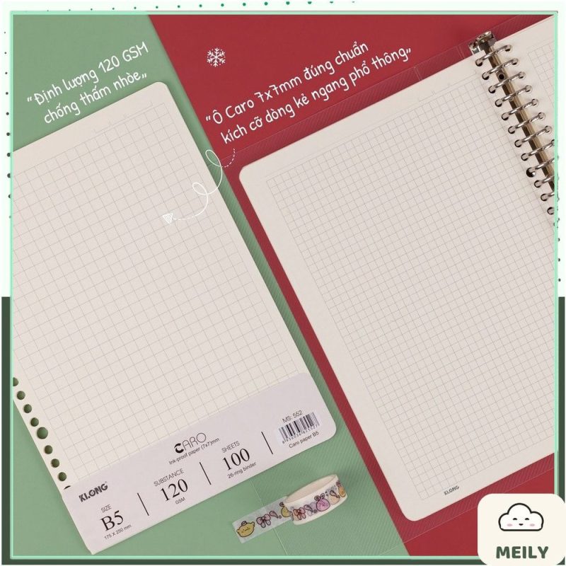 Ruột sổ còng Klong B5 caro 7x7mm 100 tờ 120gsm MS 552
