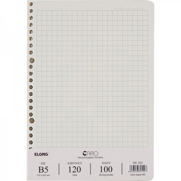 Ruột sổ còng Klong B5 caro 7x7mm 100 tờ 120gsm MS 552 - Ruột file còng B5 caro (7x7)mm 100 tờ 120/76 Klong MS552